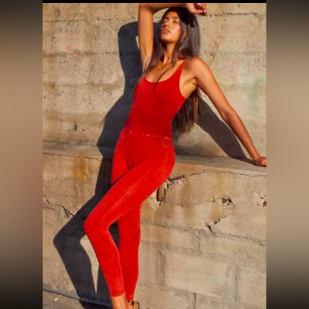 Free People Movement Good Karma Onepiece Bodysuit Red Ribbed